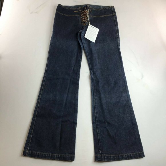 Dkny Jeans Denim Blue Straight Leg Drawstring Casual Size 30